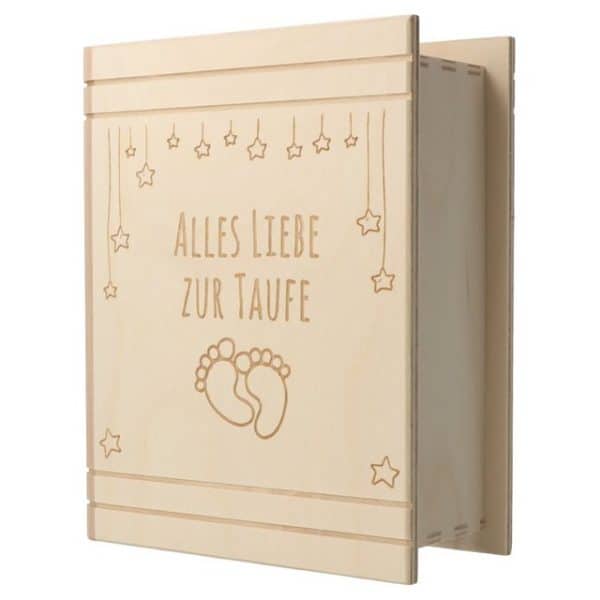 Spruchreif Spardose Buch Holz Taufe Test